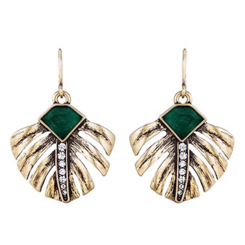 Green Crystal & Goldtone Art Deco Earrings